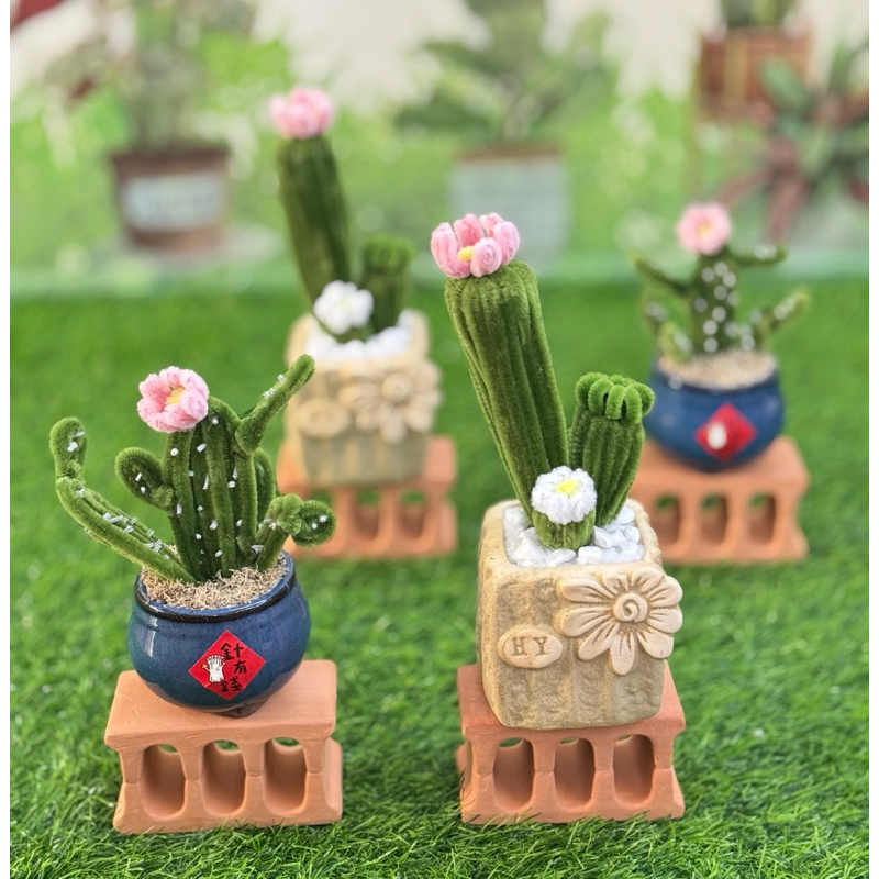 送禮花盆 仙人掌盆栽 療癒小物 居家 辦公擺飾 毛根扭扭棒