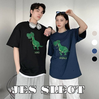 【JES】 韓國 質感 手繪感 塗鴉 卡通 恐龍 印花 親膚 透氣 百搭 潮流 情侶 寬鬆 短袖 上衣 短T