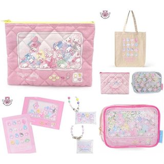 ♥小玫瑰日本精品♥美樂蒂 50週年 A4資料夾2入組 化妝包 收納包 側背袋 帆布袋 收納包附扣環 透明化妝包~3