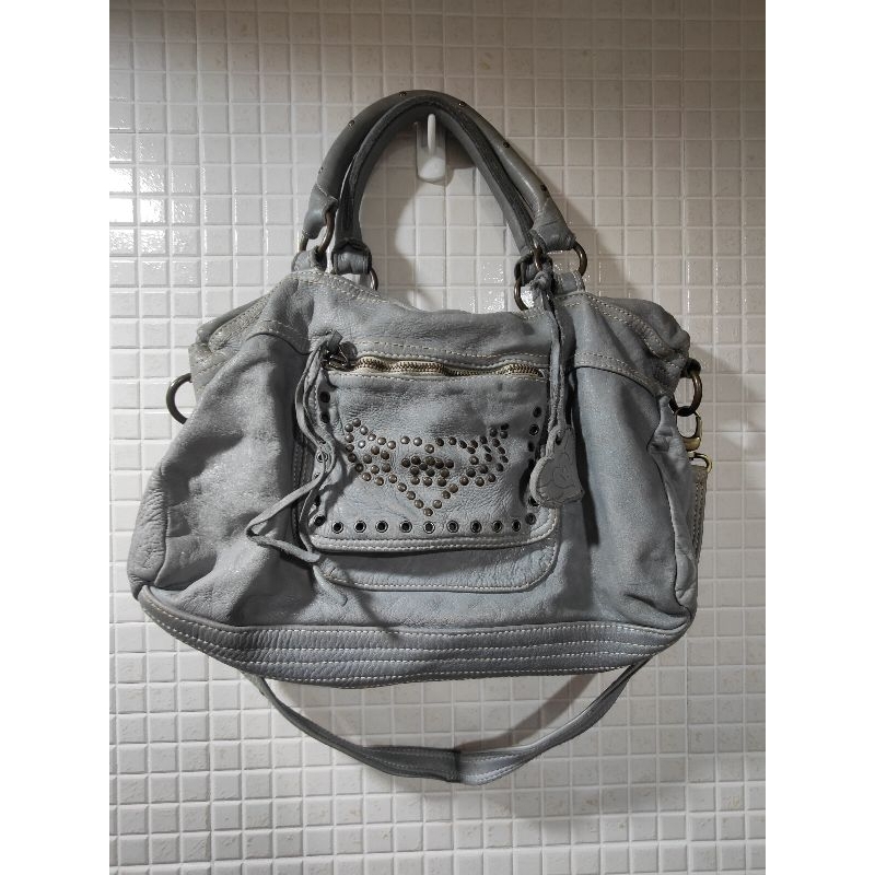 義大利製/moni moni/仿舊灰色/愛心真皮包包/機車包/肩背包/ 手提包/肩背包/斜背包（使用空間大）/約9成新