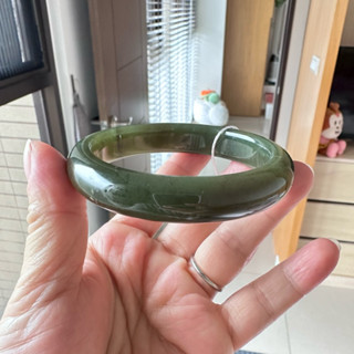 🧚‍♀️旺小妞🧚‍♀️天然青海和田玉手鐲 深湖水綠平安手鐲 玉鐲→圈口60.5
