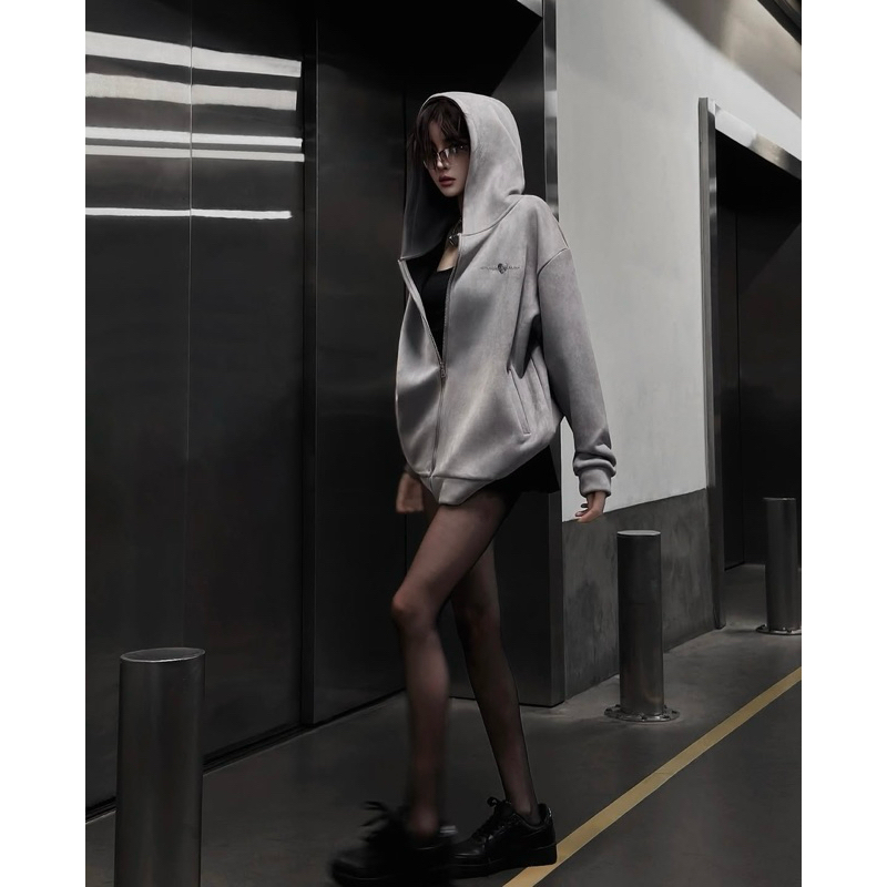 4 PERCENT CLUB 4%鎖鏈款麂皮灰帽衫外套