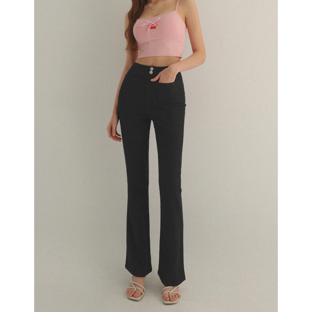 AIR SPACE 雙口袋排釦喇叭牛仔褲(黑/白) 女裝 現貨