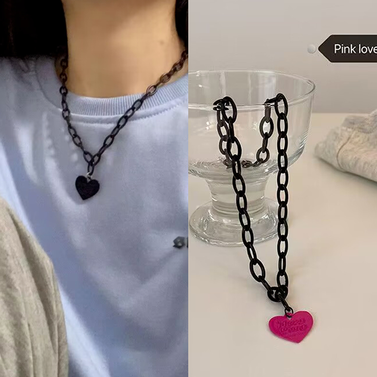 唯愛-Only Love 小資女簡約酷炫字母鍊條愛心鎖骨練短項鍊 火龍果紅 頑皮豹桃紅 黑 s43 p162