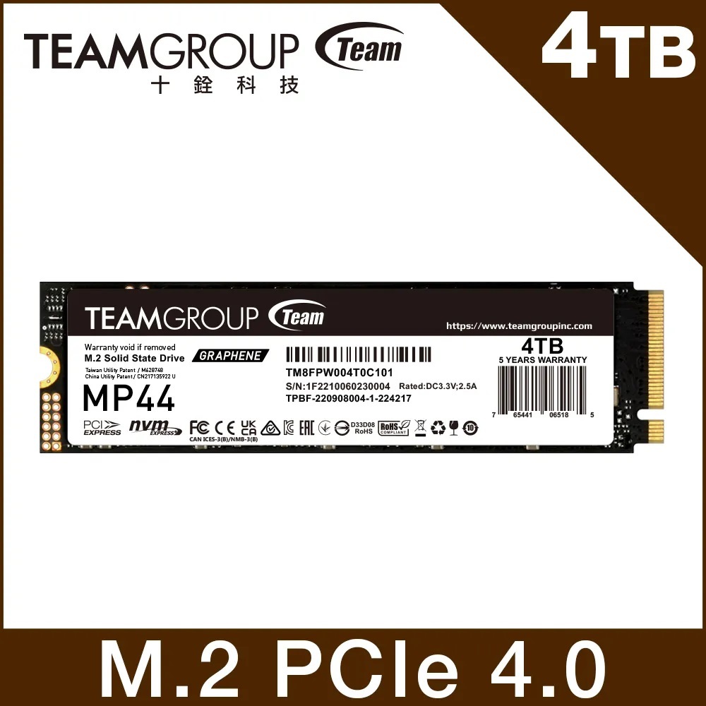 全新4TB Team十銓 MP44  M.2 PCIe 4.0 SSD 固態硬碟