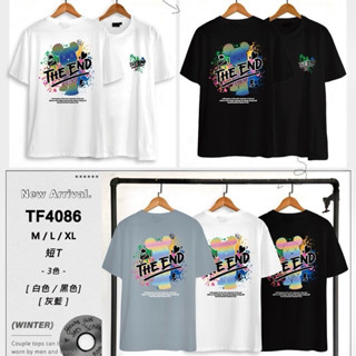 【JES】韓國 質感 塗鴉 反光 絢彩 夜光 暴力熊 小熊 公仔 印花 親膚 透氣 百搭 潮流 情侶 短袖 上衣 短T
