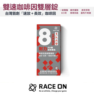 RACE ON 雙速咖啡因雙層錠 8小時耐力 2錠/盒 咖啡因錠 運動前 馬拉松 鐵人 健行 登山 自行車 銳速運動
