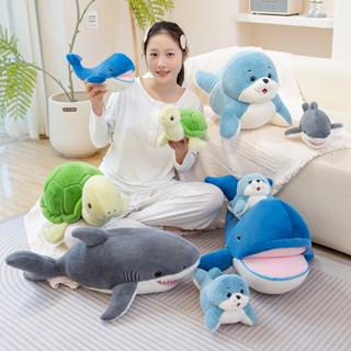 FAT CAT日韓系精品☆可愛海洋系列絨毛玩具布娃娃鯊魚睡覺抱枕鯨魚頭枕海豹靠墊海龜兒童安撫玩偶生日交換禮物☆批價188
