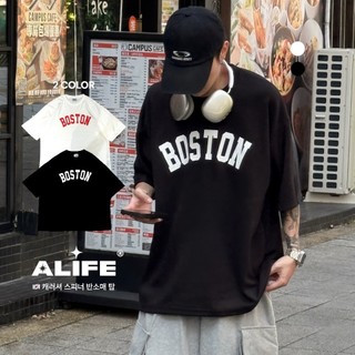 現+預｜【ALIFE】🇰🇷 BOSTON 經典 城市 印花 短T 2色 厚磅 情侶 寬鬆 落肩 短袖 上衣 #304A