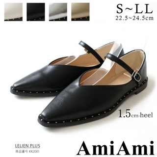 【AmiAmi】日本女鞋品牌時尚簡約V型開口一字扣帶鉚釘鑲邊滾邊 軟皮 瑪莉珍鞋小資女中性溫柔風KK2001日貨