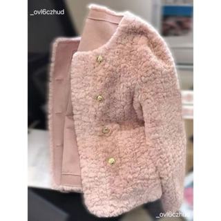 ❤❤超級優惠韓版羊毛外套❤️尾單清倉撿漏~粉色羊羔毛小香風毛毛外套圓領高階感洋氣加厚 羊絨外