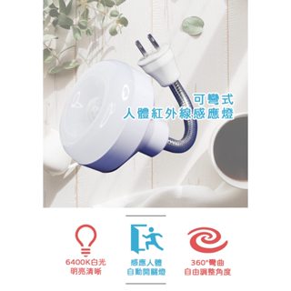 可彎式人體紅外線感應燈 (5W) ■感應人體自動開關燈 ■360度彎曲自由調整角度 ■6400K白光明亮清晰