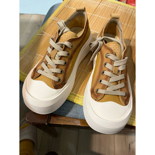[全新]免運Shose Party世界系列 微增高牛皮綁帶休閒鞋 駝色39號（真皮帆布鞋）