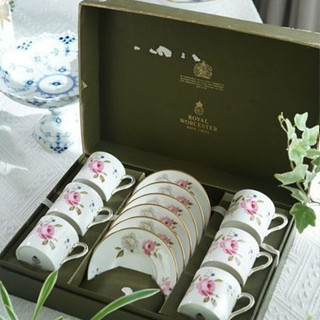 【品名】皇家伍斯特Royal Worcester 紅白玫瑰咖啡杯組x6