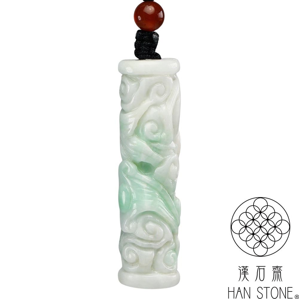 【漢石齋】天然翡翠A貨 玉柱玉佩吊墜 白底青種(12*12*46mm)