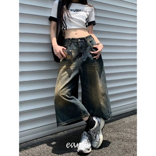 『EAME』韓國 立體 寬鬆 做舊 七分褲 牛仔褲 短褲 美式 街頭 寬大版型 仿舊 寬褲 闊腿 男女皆可