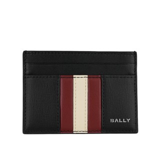 BALLY Mythos 再生皮革紅白條紋卡片夾/名片夾(黑色) 6308565