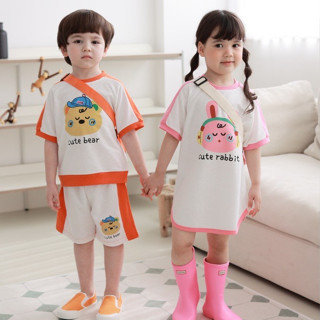 正韓童裝🇰🇷 夏季新品 韓國代購Coco rabbit可愛立體兔兔撞色長洋T(附包包) 連身裙