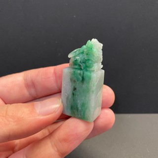 瀚玉珠寶 天然翡翠 白底青貔貅綠印章 翡翠印章 貔貅 招財避邪 緬甸玉印章專賣