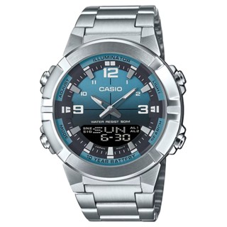 casio (amw-870d-2a2) 藍黑漸層 不鏽鋼雙顯式電子錶 送原廠透明錶盒