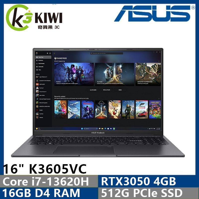 筆電舊換新 ASUS K3605VC-0182K13620H i7-13620H/RTX3050/16"