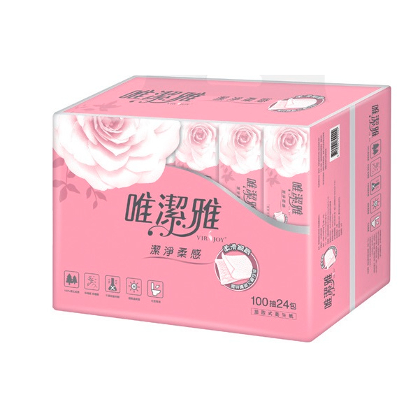 唯潔雅抽取式衛生紙[箱購]100PC24包x4袋【家樂福】