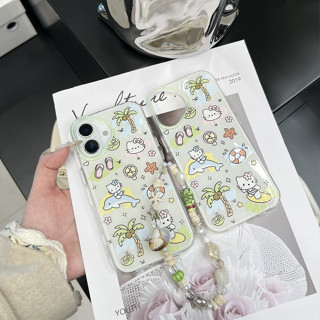 卡通 海豚游泳圈椰子樹Kitty貓 配手鏈 全包防摔保護套 iPhone 16 Pro Max 15 14 13 手機殼