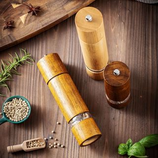 [新品]6寸圓柱天窗胡椒研磨器花椒胡椒瓶手動磨粉器橡膠木材質陶瓷磨芯調味料香料佐料快速研磨罐實木胡椒磨廚房用品