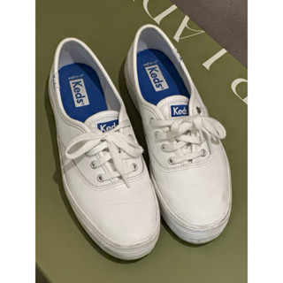KEDS厚底皮革休閒小白鞋（22.5cm）