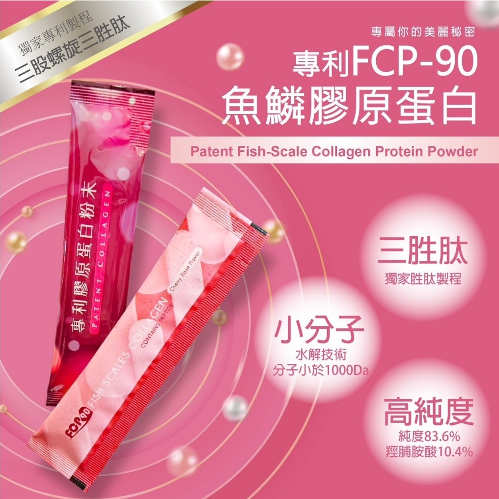 美肌之鑰 FCP-90 專利膠原蛋白粉(原味/櫻桃玫瑰)好吸收無腥味 分子小吸收快速更有感！ 魚鱗膠原蛋白粉/膠原蛋白