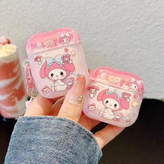 三麗鷗 卡通 美樂蒂 軟殼+掛件 適用AirPods Pro 2代保護套 airpods4耳機殼 蘋果降噪藍芽耳機防摔殼