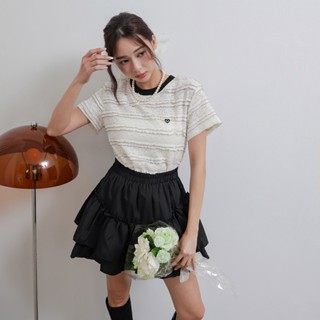 in shop 愛心標橫條蕾絲上衣-共1色【kt224366】