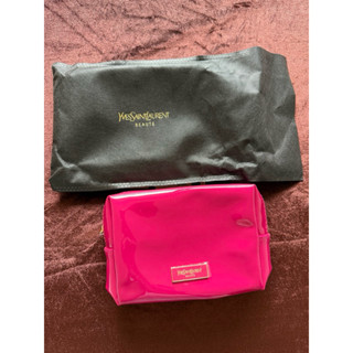 [YSL聖羅蘭] 專櫃正品 YSL Logo化妝包 限量 桃色漆皮化妝包 收納 聖羅蘭 漆皮