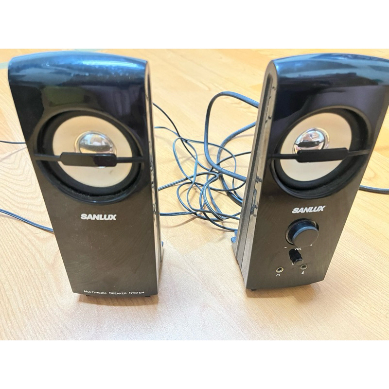【良品電腦專用喇叭】3.5mm插孔｜前置耳機＋麥克風孔｜音量旋鈕調整 三洋 雷之音2.0聲道多媒體喇叭