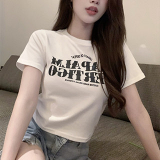 【Aura Flex】🔥甜辣風露臍印花短版t恤女 高街復古短袖 露臍短袖 小個子短t 高腰辣妹穿搭短版上衣女