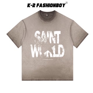 【K-2】SAINT WORLD 美式 星星 水洗短T 短袖上衣 穿搭 男女不拘 街頭 寬鬆 T恤 上衣【JZ39】