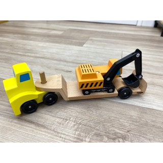 【二手】美國瑪莉莎 Melissa & Doug 原木交通工具【木製挖土機拖車 & 木製磁力吊車】