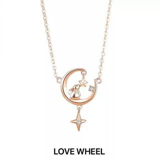 LOVE WHEEL【星月萌兔】s925純銀項鍊 鑲鑽兔子月亮星星吊墜鎖骨鏈 女友禮物 ｜純銀項鍊女