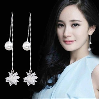 韓國S925銀針五角星星月亮樹葉冰花四葉草毛球耳線長耳環女耳環