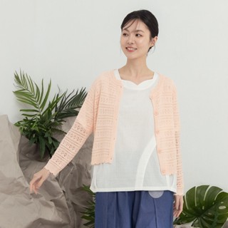 【MOSS CLUB】花邊領洞洞鏤空長袖針織外套 藍 白 粉 (魅力商品)