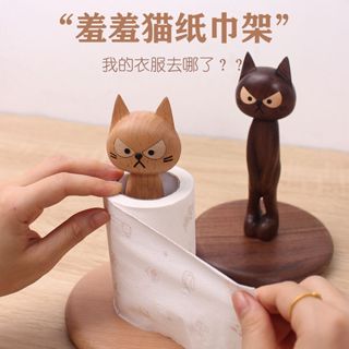 紙巾架 捲紙架 餐巾紙架 木質紙巾架 衛生紙架 捲筒紙巾架 害羞的貓咪卷北美黑胡桃木紙巾架案頭實木卷紙架廚房餐廳收納架