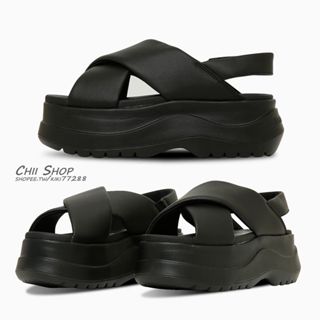 【CHII】日本限定 Converse CHEWY PC 蓬鬆感交叉寬頻 厚底涼鞋 黑色