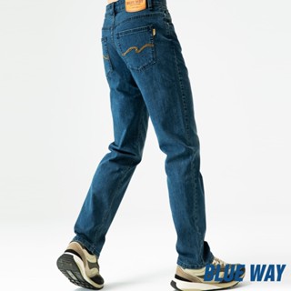 BLUE WAY - 男款 機能系雙彈中低腰丹寧中直筒褲(中藍)
