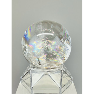 【明明天然水晶】 精品純天然印度阿賽梵天水晶球52.7mm超高透亮七彩琉璃光 消磁淨化 高品能量可搭配燈座消磁碗聚寶盆