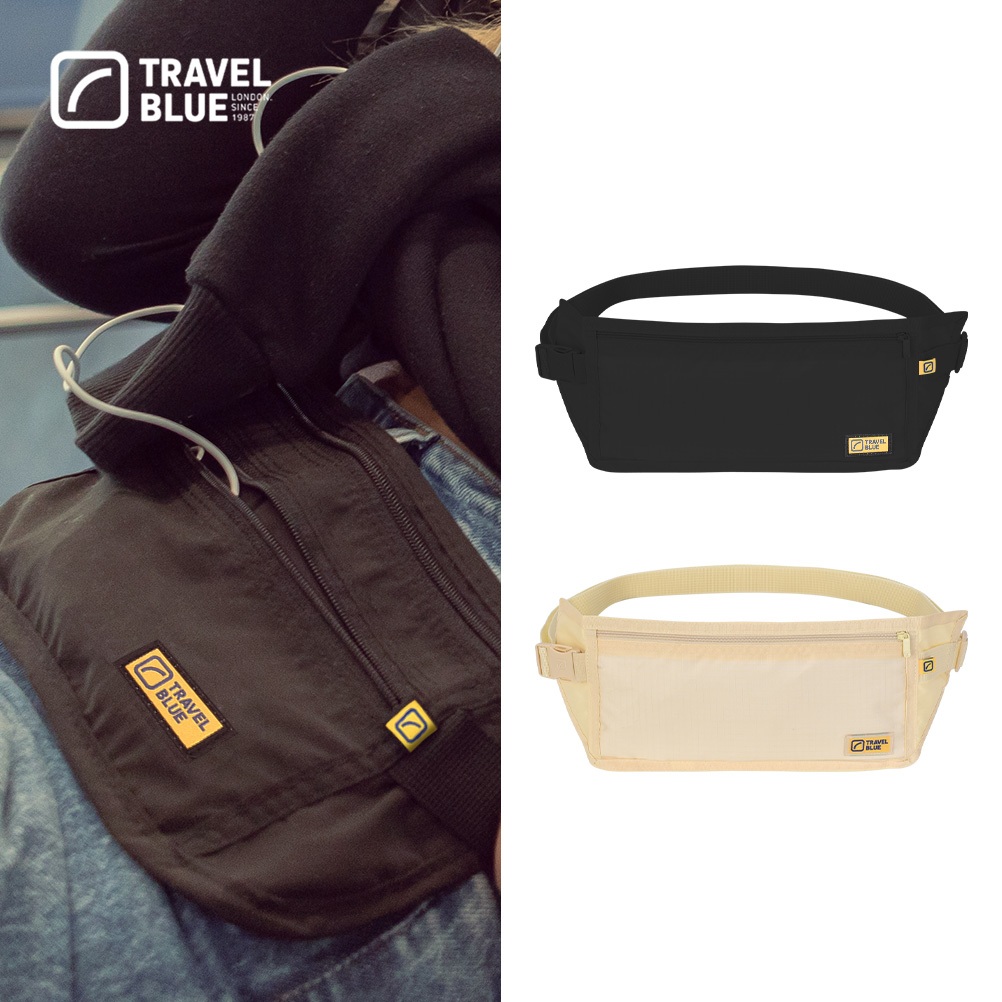 【Travel Blue 藍旅】 RFID 屏蔽輕量級 超薄貼身腰包 防盜腰包 證件包 貼身包 (全球36個月保固)