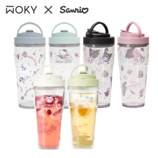 【WOKY X 三麗鷗】[●●]渾圓杯-ECOZEN®880ml(附彈跳吸管)(Kitty/帕洽狗/美樂蒂/酷洛米)