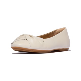 【FitFlop】DELICATO 柔軟紐結紋皮革芭蕾舞平底鞋-12-15620-米色\女-原價5650元