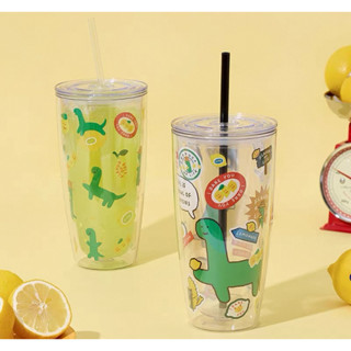 【正版聯名】LINE FRIENDS × JOGUMAN 檸檬水雙層吸管杯｜可愛冷飲杯 果汁杯 咖啡杯 夏日清涼隨行杯
