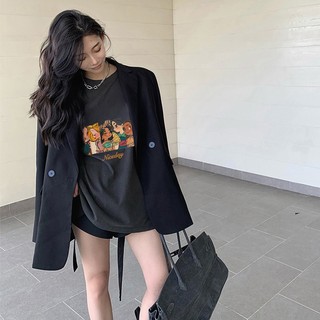 👉🏻公主團深灰短袖長T【Feodora🇰🇷】美式 復古 潮牌 短袖 hiphop 寬鬆 純棉 ins 長版上衣 下身失蹤
