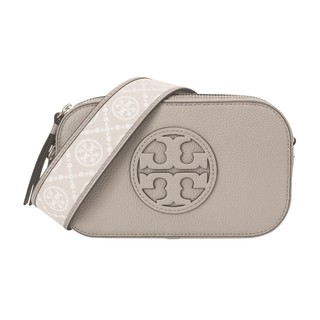 TORY BURCH-MILLER 皮標LOGO 皮革雙鍊鍊斜揹包(淺杏色)